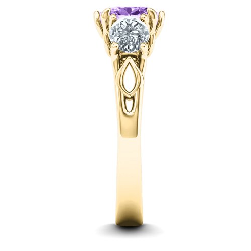 Triple Oval Stone Engagement Ring – 10K Yellow Gold with Amethyst and Cubic Zirconia