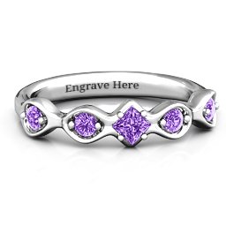 Infinite Wave with Princess Cut Center Stone Ring in 925 Sterling Silver with Amethyst