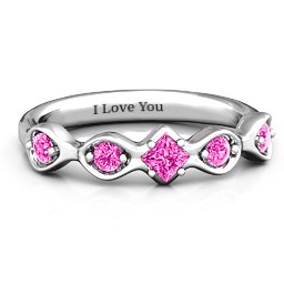 Infinite Wave with Princess Cut Center Stone Ring in 925 Sterling Silver with Pink Tourmaline