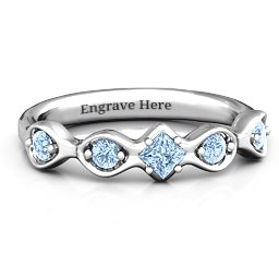 Infinite Wave with Princess Cut Center Stone Ring in 925 Sterling Silver with Aquamarine