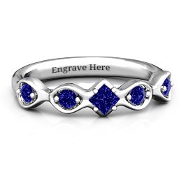 Infinite Wave with Princess Cut Center Stone Ring in 925 Sterling Silver with Blue Sapphire