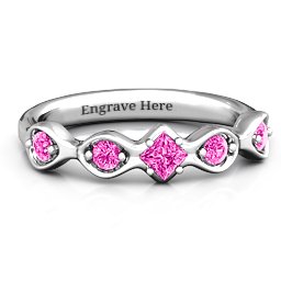 Infinite Wave with Princess Cut Center Stone Ring in 925 Sterling Silver with Pink Tourmaline