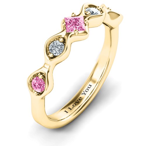 Infinite Wave with Princess Cut Center Stone Ring – 10K Yellow Gold with Pink Tourmaline and Cubic Zirconia