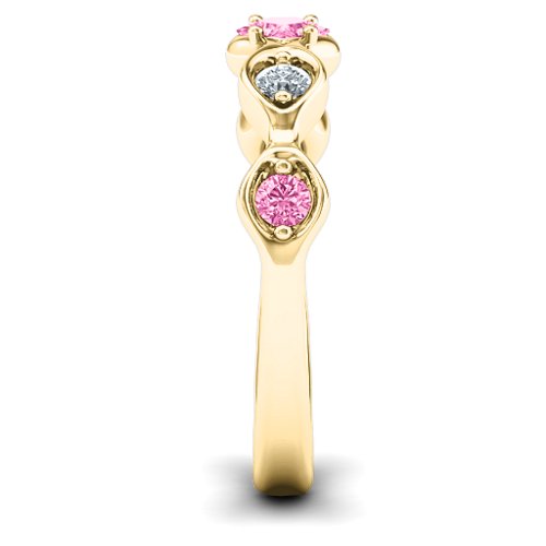 Infinite Wave with Princess Cut Center Stone Ring – 10K Yellow Gold with Pink Tourmaline and Cubic Zirconia
