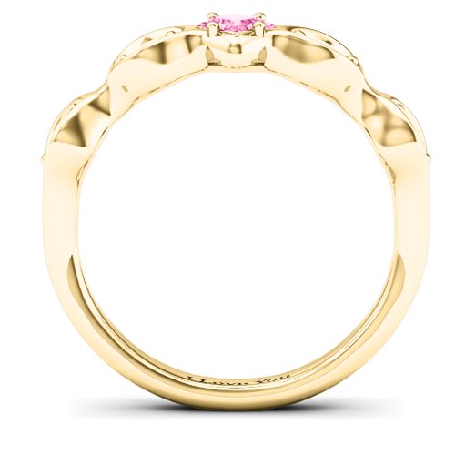 Infinite Wave with Princess Cut Center Stone Ring – 10K Yellow Gold with Pink Tourmaline and Cubic Zirconia