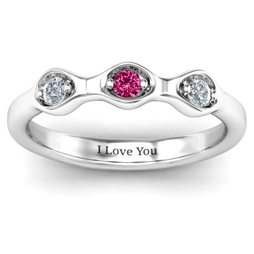 1-4 Infinite Wave Multi Stone Ring – Sterling Silver with Cubic Zirconia and Ruby