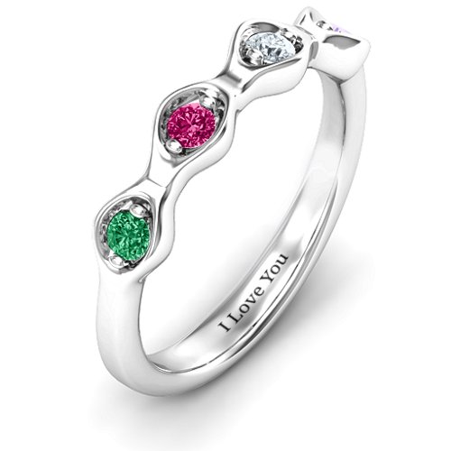 1-4 Infinite Wave Multi Stone Ring – Sterling Silver with Emerald, Ruby, Cubic Zirconia, and Amethyst