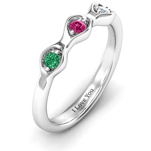 1-4 Infinite Wave Multi Stone Ring – Sterling Silver with Emerald, Ruby, and Cubic Zirconia