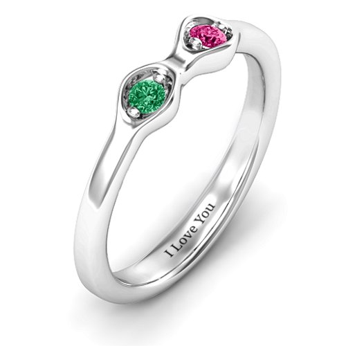 1-4 Infinite Wave Multi Stone Ring – Sterling Silver with Emerald and Ruby