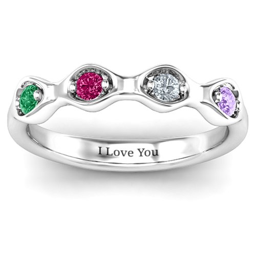 1-4 Infinite Wave Multi Stone Ring – Sterling Silver with Emerald, Ruby, Cubic Zirconia, and Amethyst
