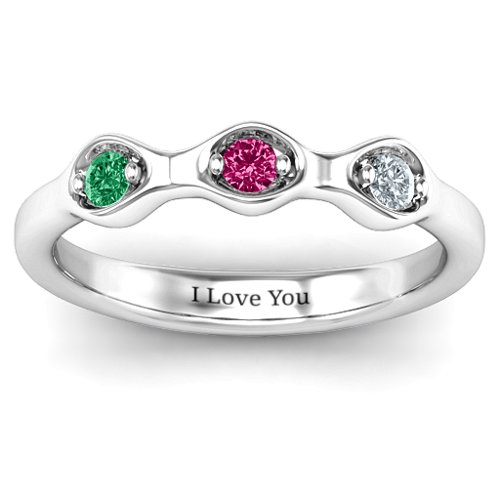 1-4 Infinite Wave Multi Stone Ring – Sterling Silver with Emerald, Ruby, and Cubic Zirconia