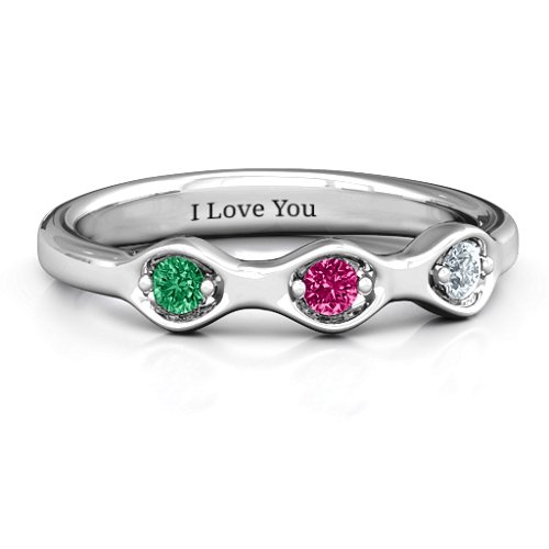 1-4 Infinite Wave Multi Stone Ring – Sterling Silver with Emerald, Ruby, and Cubic Zirconia
