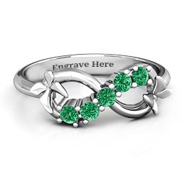 5 Stone Infinity with Soaring Butterflies in 925 Sterling Silver with Emerald