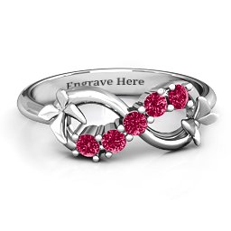 5 Stone Infinity with Soaring Butterflies in 925 Sterling Silver with Ruby