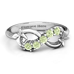 5 Stone Infinity with Soaring Butterflies in 925 Sterling Silver with Peridot