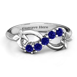 5 Stone Infinity with Soaring Butterflies in 925 Sterling Silver with Blue Sapphire
