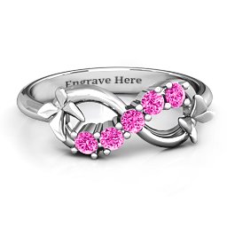 5 Stone Infinity with Soaring Butterflies in 925 Sterling Silver with Pink Tourmaline