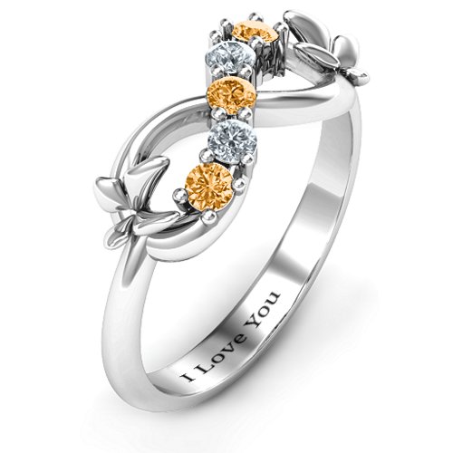 5 Stone Infinity with Soaring Butterflies – Sterling Silver with Citrine and Cubic Zirconia