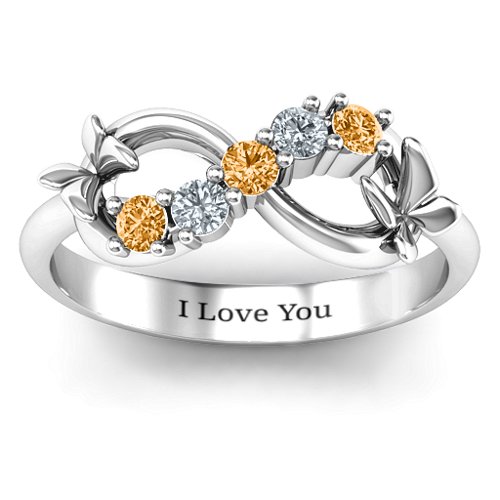 5 Stone Infinity with Soaring Butterflies – Sterling Silver with Citrine and Cubic Zirconia