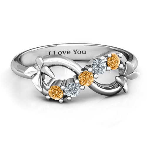 5 Stone Infinity with Soaring Butterflies – Sterling Silver with Citrine and Cubic Zirconia