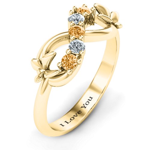 5 Stone Infinity with Soaring Butterflies – 10K Yellow Gold with Citrine and Cubic Zirconia