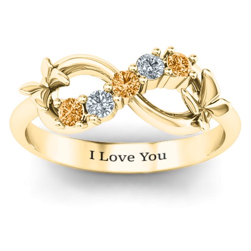 5 Stone Infinity with Soaring Butterflies – 10K Yellow Gold with Citrine and Cubic Zirconia