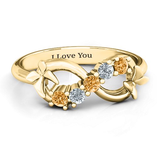 5 Stone Infinity with Soaring Butterflies – 10K Yellow Gold with Citrine and Cubic Zirconia