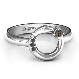 Ouroboros Snake Ring in 925 Sterling Silver with Smokey Quartz and Black Premium Zirconia