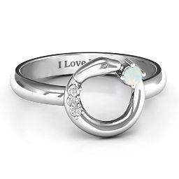 Ouroboros Snake Ring in 925 Sterling Silver with Opal and White Premium Zirconia
