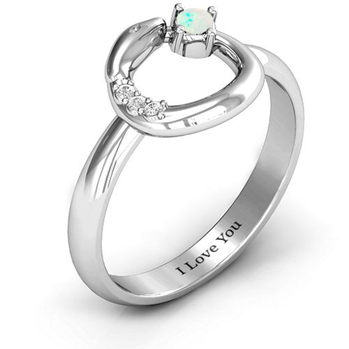 Ouroboros Snake Ring – Sterling Silver with Opal and White Premium Zirconia