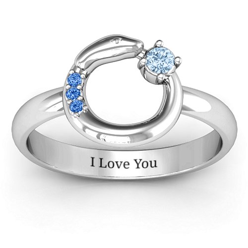 Ouroboros Snake Ring – Sterling Silver with Aquamarine and Fancy Blue Premium Zirconia