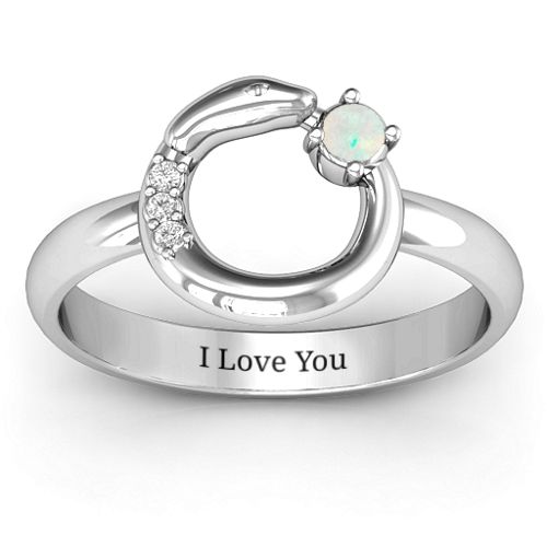 Ouroboros Snake Ring – Sterling Silver with Opal and White Premium Zirconia