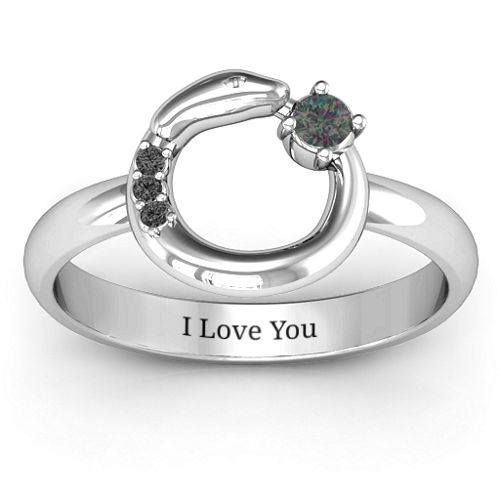 Ouroboros Snake Ring – Sterling Silver with Alexandrite and Black Premium Zirconia
