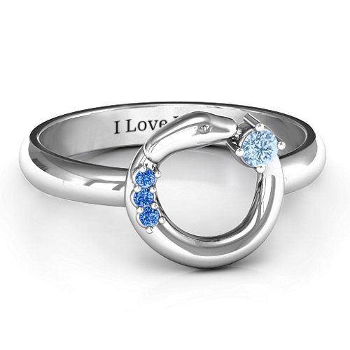 Ouroboros Snake Ring – Sterling Silver with Aquamarine and Fancy Blue Premium Zirconia