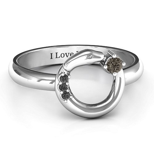 Ouroboros Snake Ring – Sterling Silver with Smokey Quartz and Black Premium Zirconia