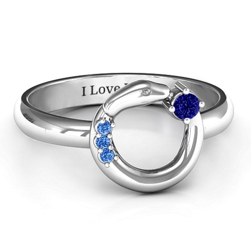 Ouroboros Snake Ring – Sterling Silver with Blue Sapphire and Fancy Blue Premium Zirconia