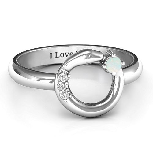 Ouroboros Snake Ring – Sterling Silver with Opal and White Premium Zirconia