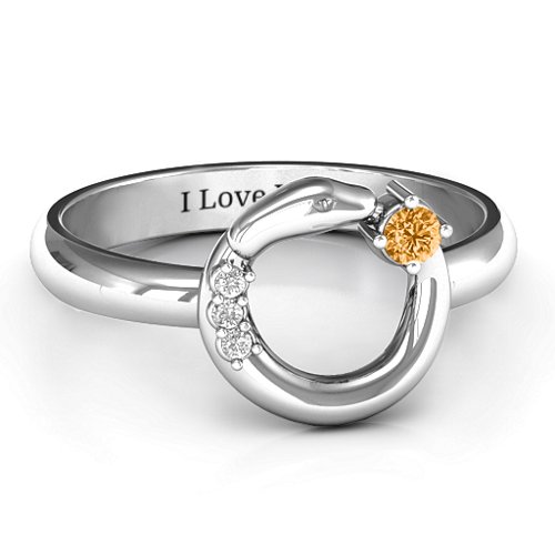 Ouroboros Snake Ring – Sterling Silver with Citrine and White Premium Zirconia