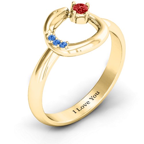 Ouroboros Snake Ring – 10K Yellow Gold with Garnet and Fancy Blue Premium Zirconia