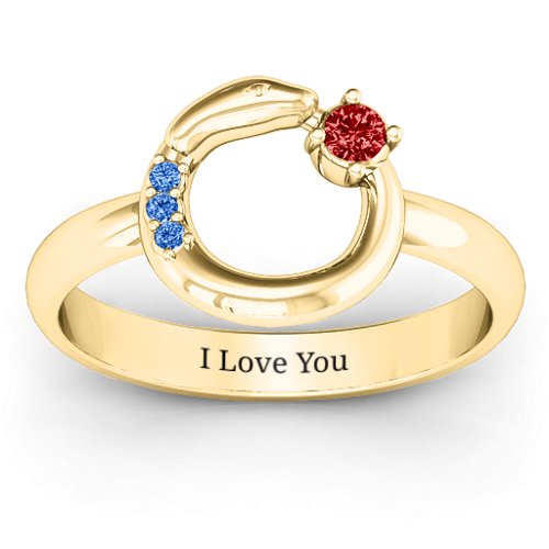 Ouroboros Snake Ring – 10K Yellow Gold with Garnet and Fancy Blue Premium Zirconia