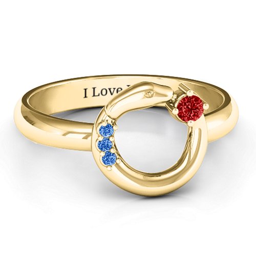 Ouroboros Snake Ring – 10K Yellow Gold with Garnet and Fancy Blue Premium Zirconia