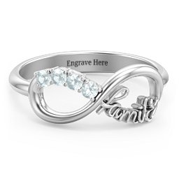 Family Infinite Love with Stones Ring in 925 Sterling Silver with Aquamarine, Cubic Zirconia, and Pink Tourmaline