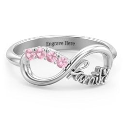 Family Infinite Love with Stones Ring in 925 Sterling Silver with Pink Tourmaline, Cubic Zirconia, and Aquamarine