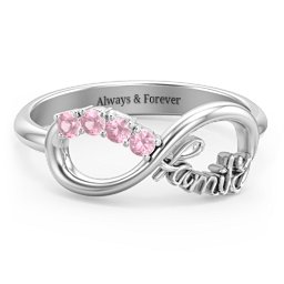 Family Infinite Love with Stones Ring in 925 Sterling Silver with Pink Tourmaline, Cubic Zirconia, and Aquamarine