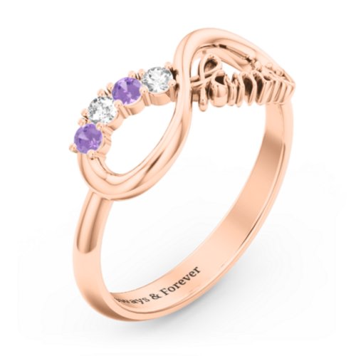 Family Infinite Love with Stones Ring – 10K Rose Gold with Cubic Zirconia and Amethyst