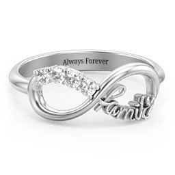Family Infinite Love with Stones Ring in 925 Sterling Silver with Diamond, Cubic Zirconia, Aquamarine, and Pink Tourmaline