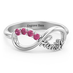 Family Infinite Love with Stones Ring in 925 Sterling Silver with Ruby, Cubic Zirconia, Aquamarine, and Pink Tourmaline