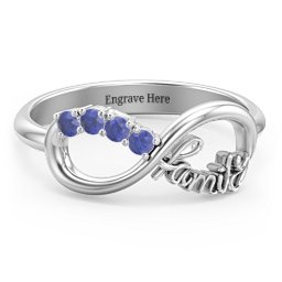 Family Infinite Love with Stones Ring in 925 Sterling Silver with Blue Sapphire, Cubic Zirconia, Aquamarine, and Pink Tourmaline