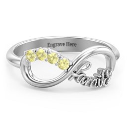 Family Infinite Love with Stones Ring in 925 Sterling Silver with Citrine, Cubic Zirconia, Aquamarine, and Pink Tourmaline