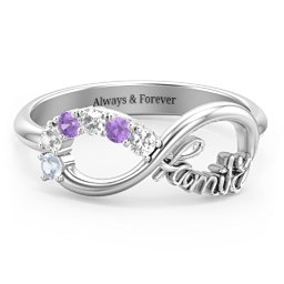 Family Infinite Love with Stones Ring in 925 Sterling Silver with Cubic Zirconia, Amethyst, Aquamarine, and Pink Tourmaline